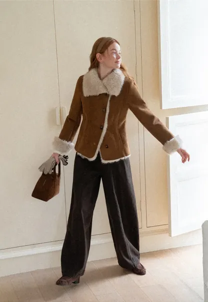 Shearling Trim Collar and Cuffs Short Jacket