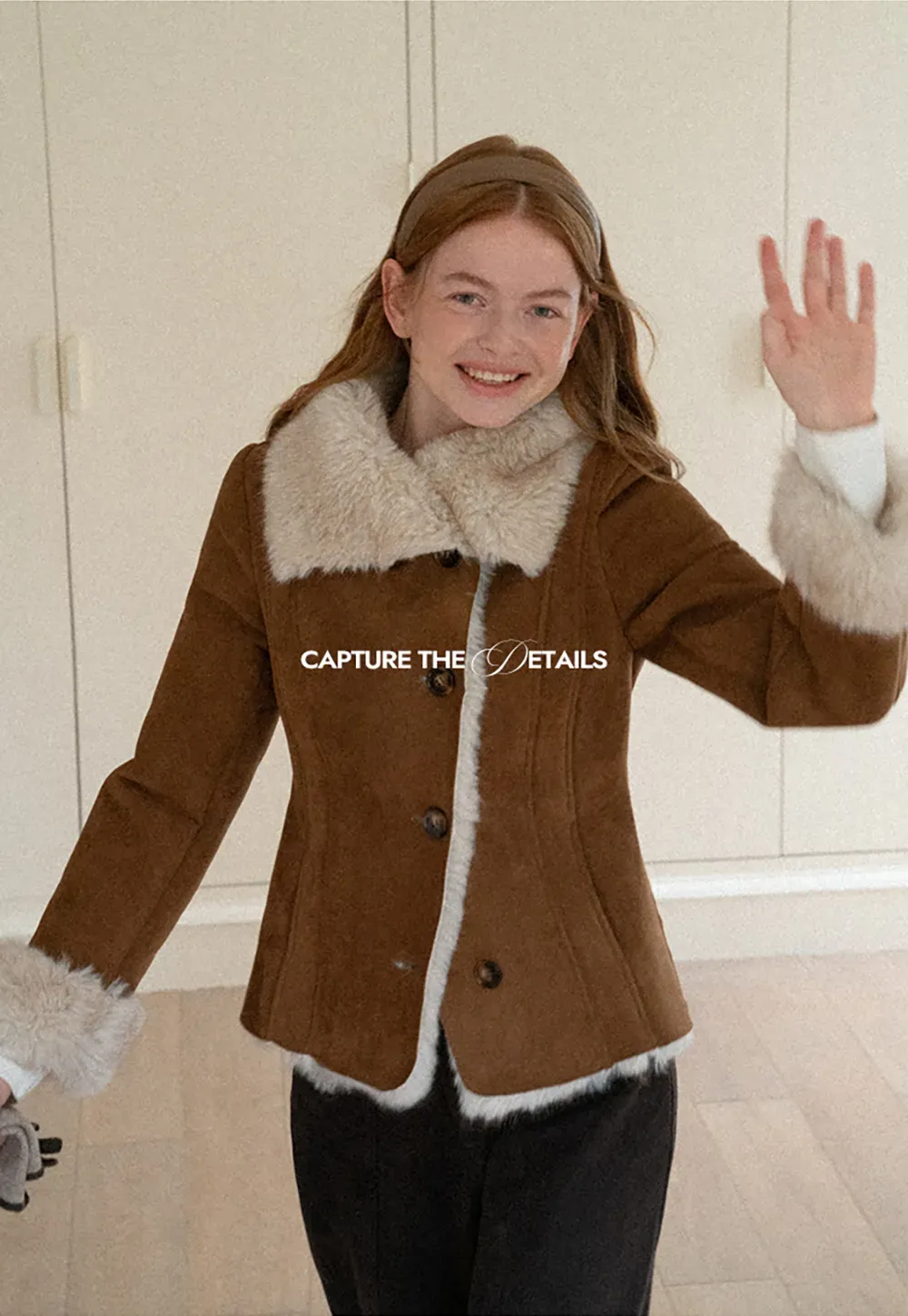Shearling Trim Collar and Cuffs Short Jacket