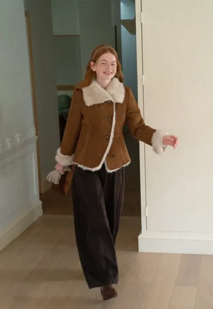 Shearling Trim Collar and Cuffs Short Jacket