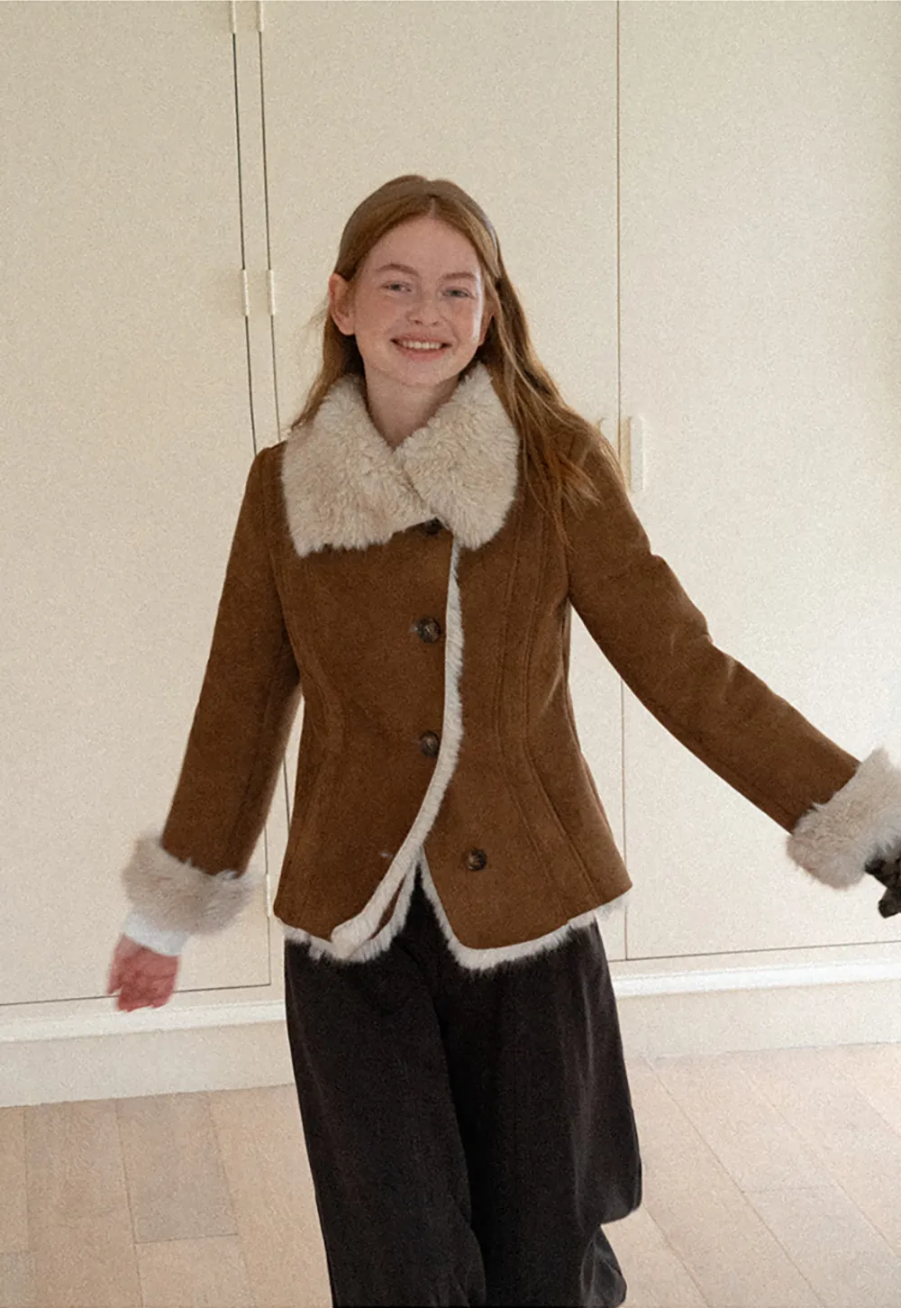 Shearling Trim Collar and Cuffs Short Jacket
