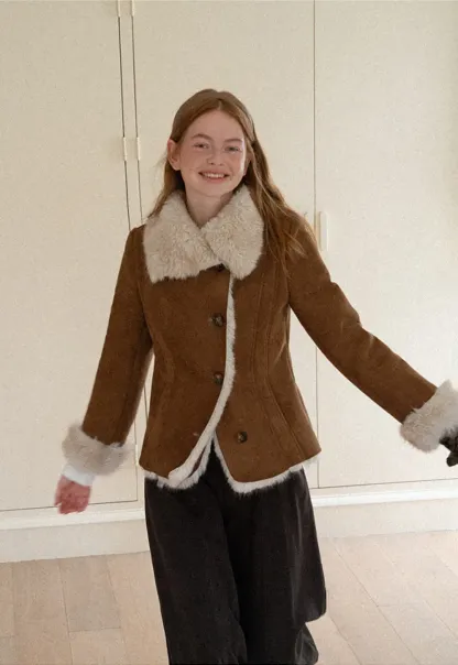 Shearling Trim Collar and Cuffs Short Jacket