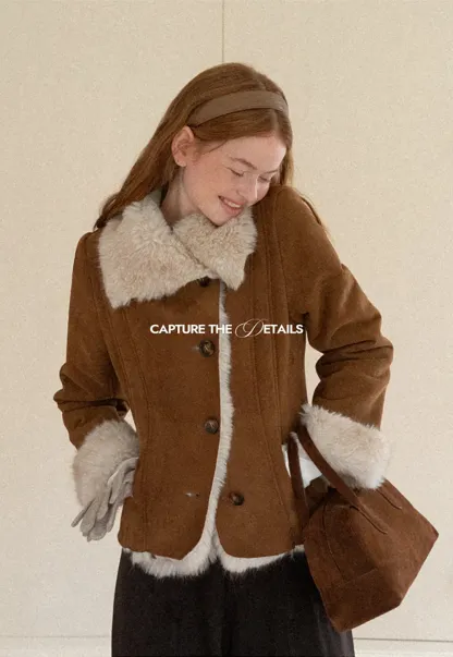 Shearling Trim Collar and Cuffs Short Jacket