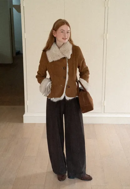 Shearling Trim Collar and Cuffs Short Jacket