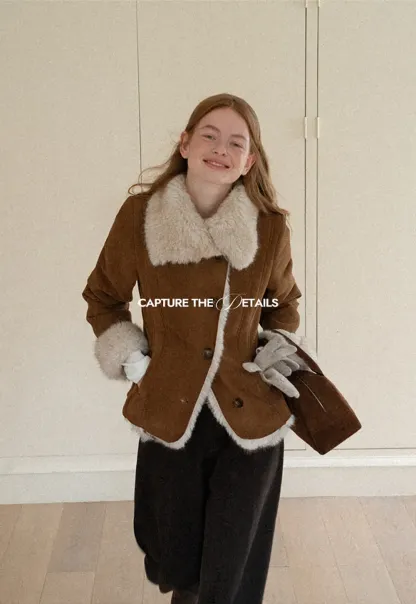 Shearling Trim Collar and Cuffs Short Jacket