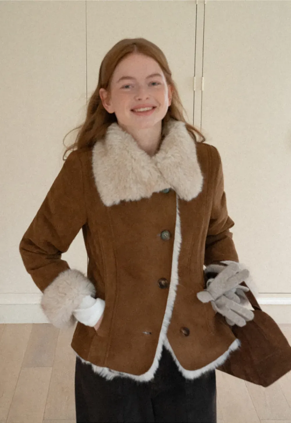 Shearling Trim Collar and Cuffs Short Jacket