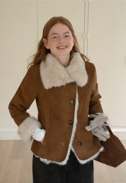 Shearling Trim Collar and Cuffs Short Jacket