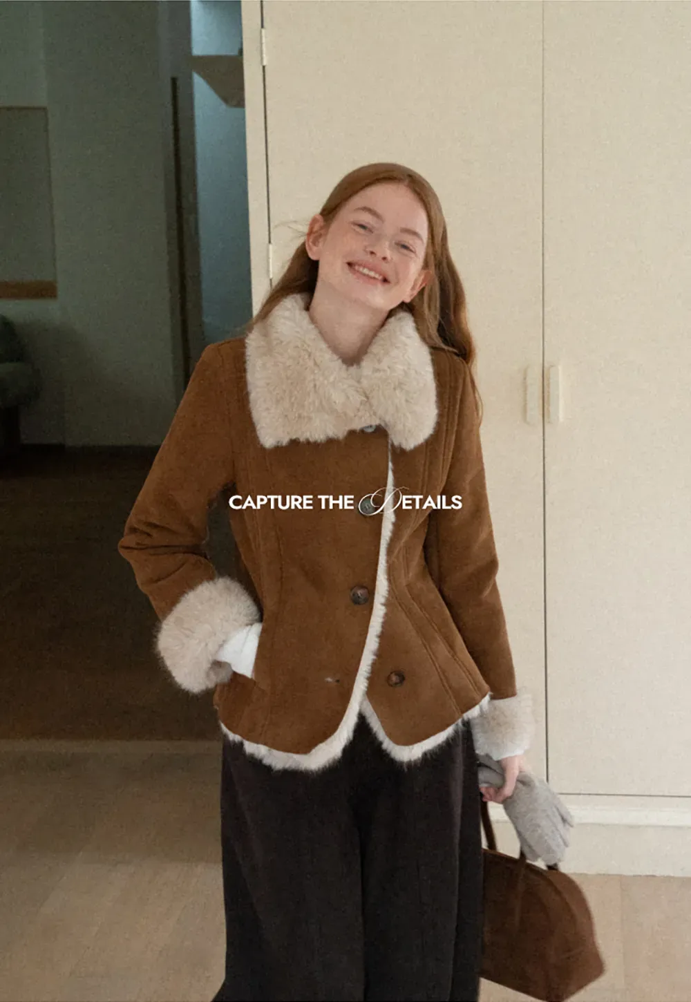 Shearling Trim Collar and Cuffs Short Jacket