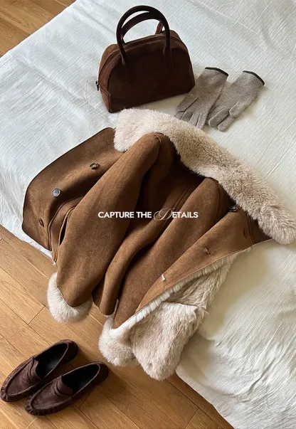 Shearling Trim Collar and Cuffs Short Jacket