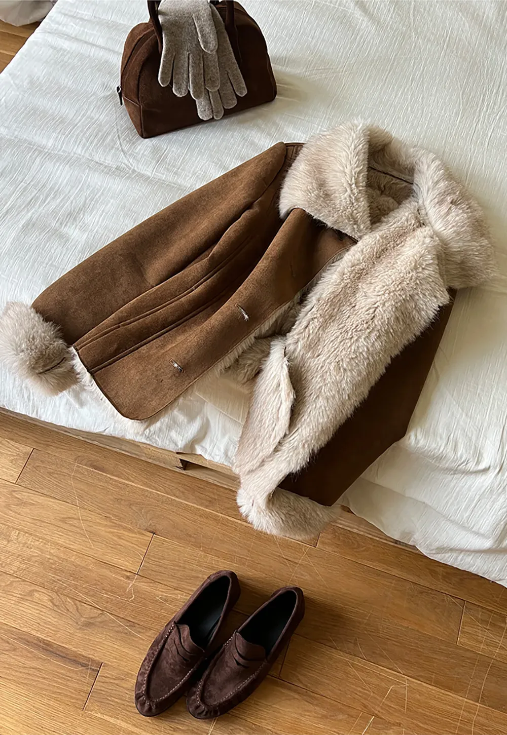 Shearling Trim Collar and Cuffs Short Jacket