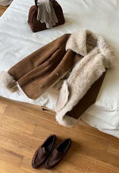 Shearling Trim Collar and Cuffs Short Jacket