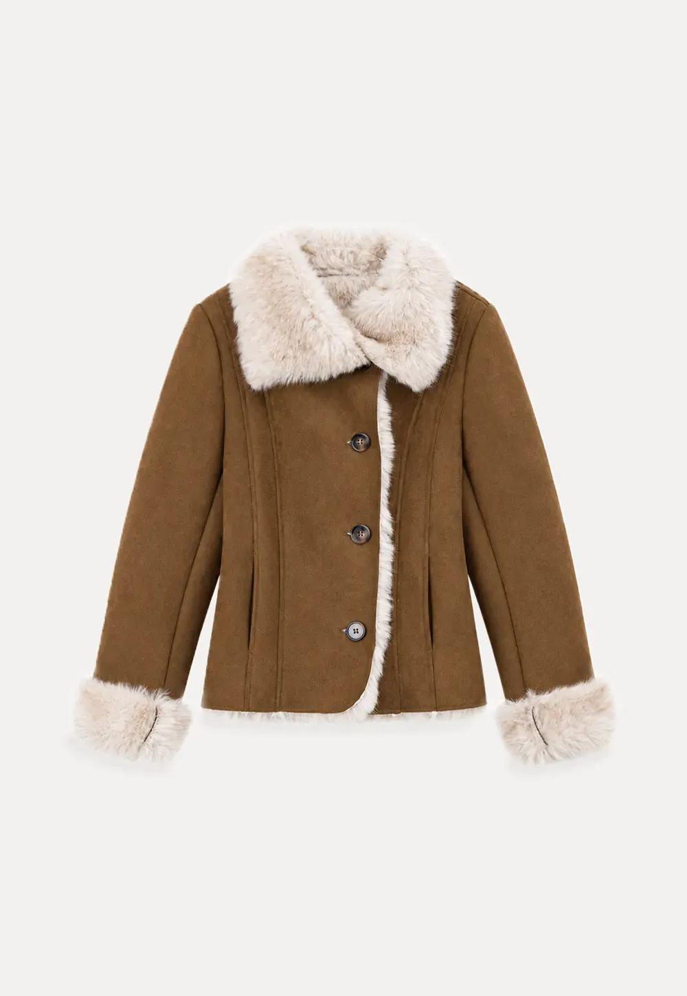 Shearling Trim Collar and Cuffs Short Jacket