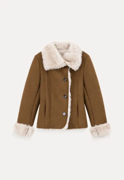 Shearling Trim Collar and Cuffs Short Jacket