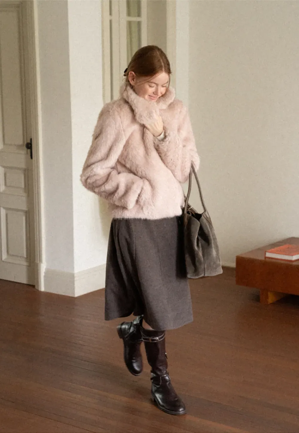 Faux Fur Turtleneck Cropped Short Jacket