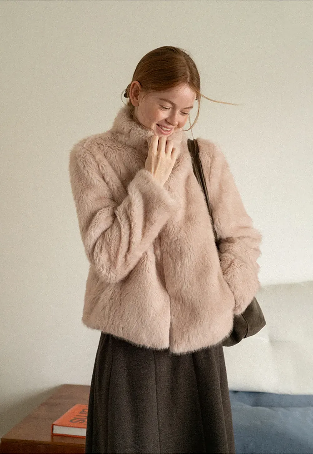 Faux Fur Turtleneck Cropped Short Jacket