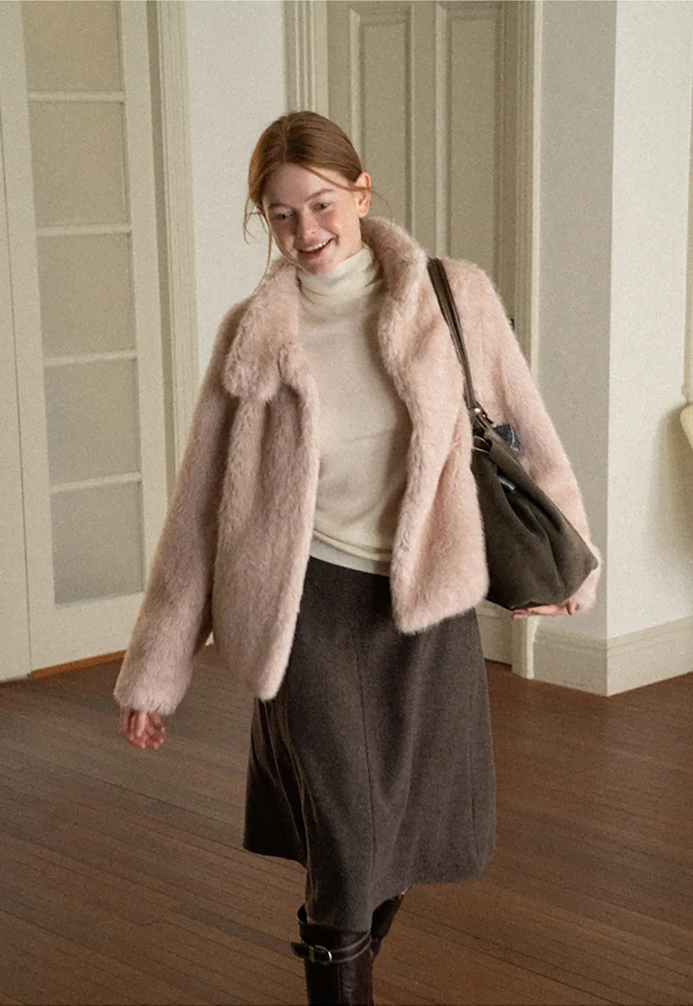 Faux Fur Turtleneck Cropped Short Jacket
