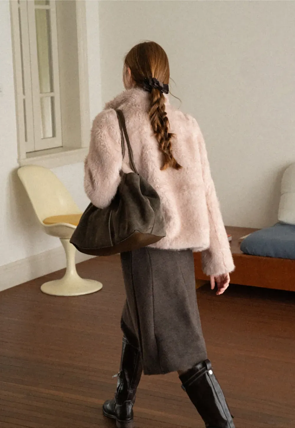 Faux Fur Turtleneck Cropped Short Jacket