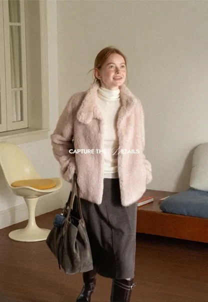 Faux Fur Turtleneck Cropped Short Jacket