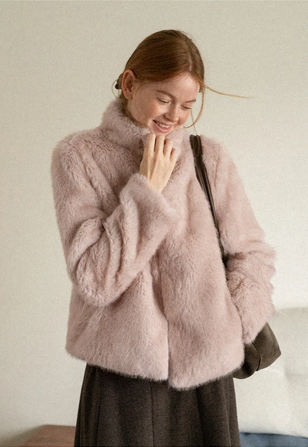 Faux Fur Turtleneck Cropped Short Jacket