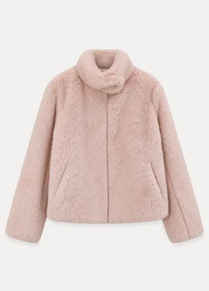 Faux Fur Turtleneck Cropped Short Jacket