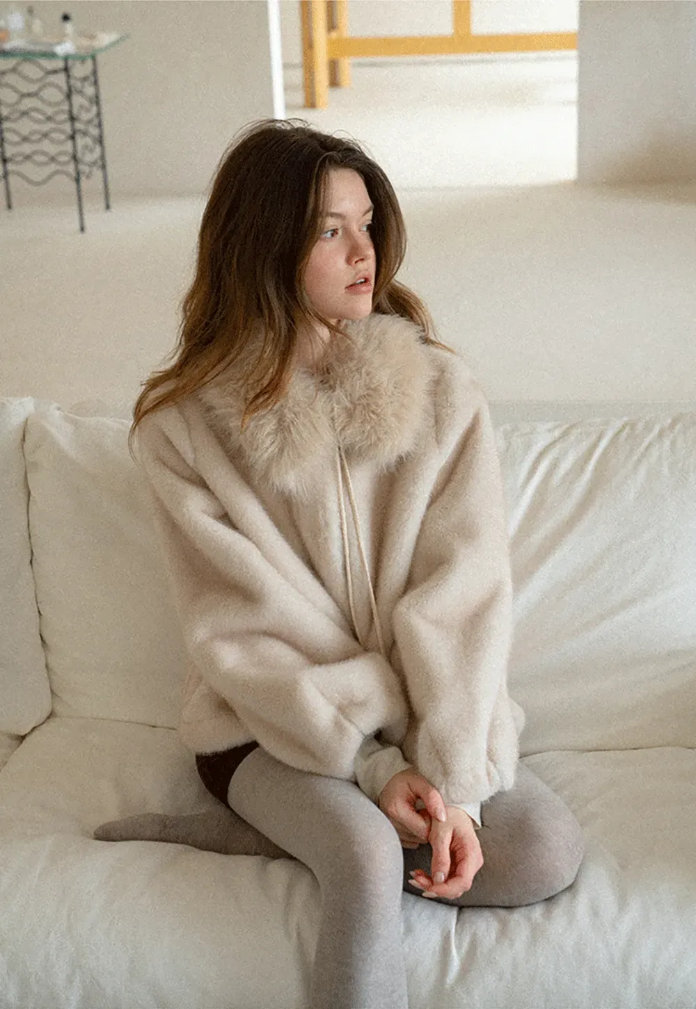 Faux Fur Collar Oversized Short Jacket