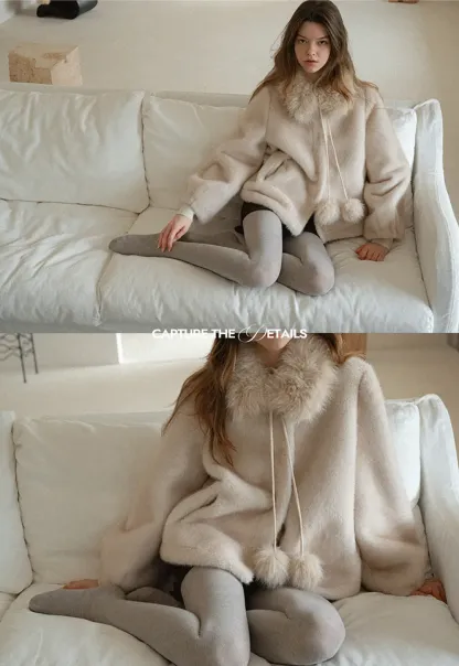 Faux Fur Collar Oversized Short Jacket