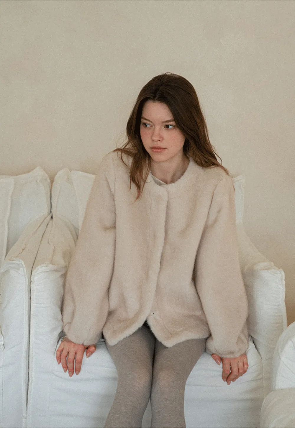 Faux Fur Collar Oversized Short Jacket