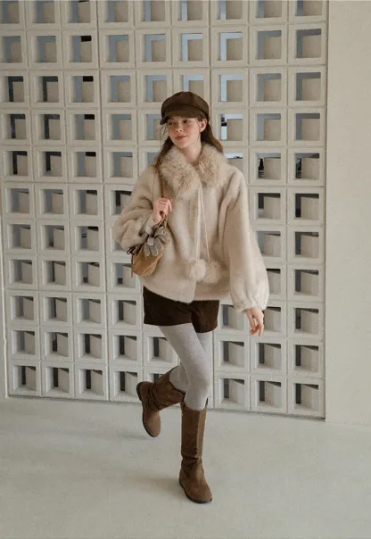 Faux Fur Collar Oversized Short Jacket