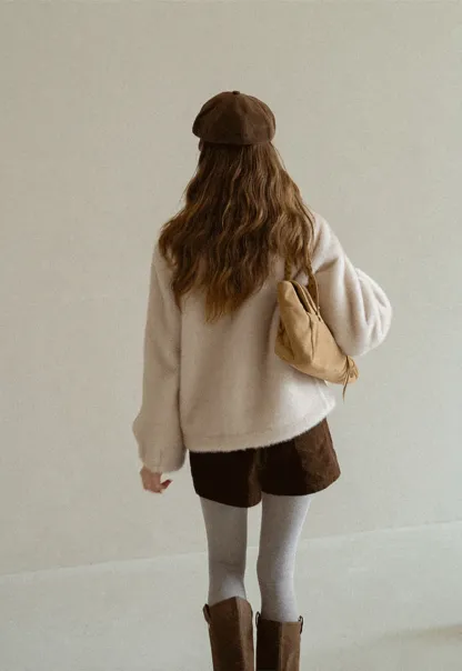 Faux Fur Collar Oversized Short Jacket