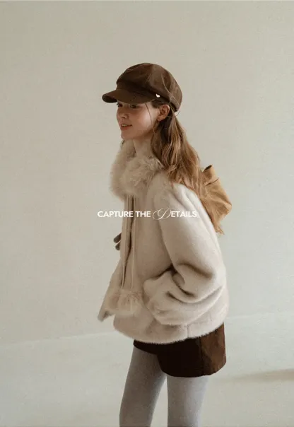 Faux Fur Collar Oversized Short Jacket