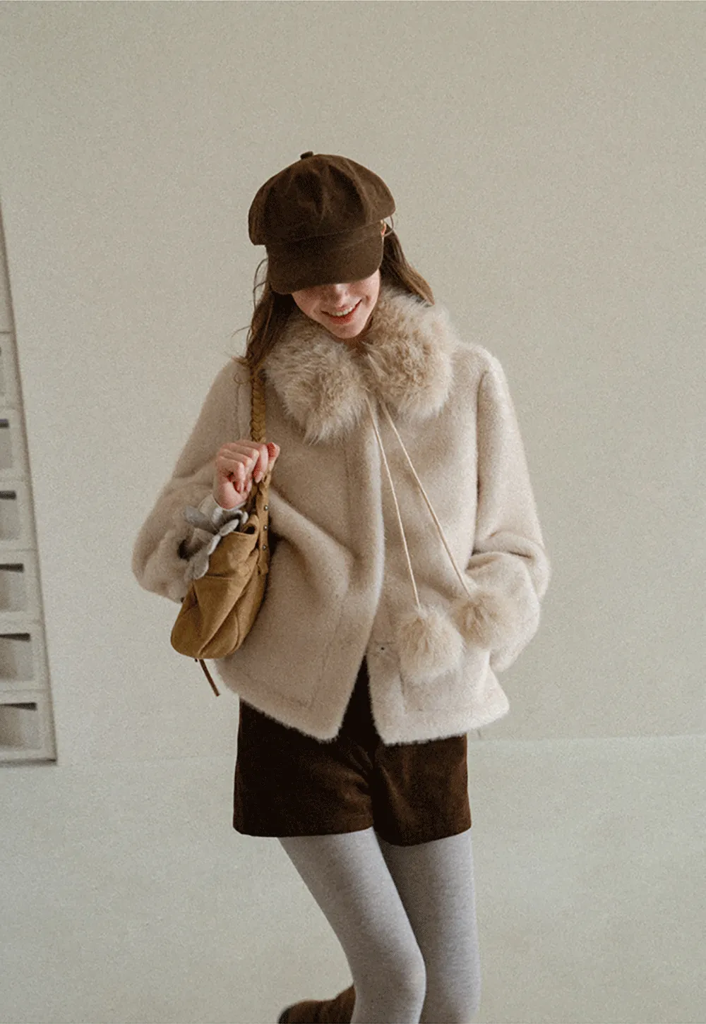 Faux Fur Collar Oversized Short Jacket