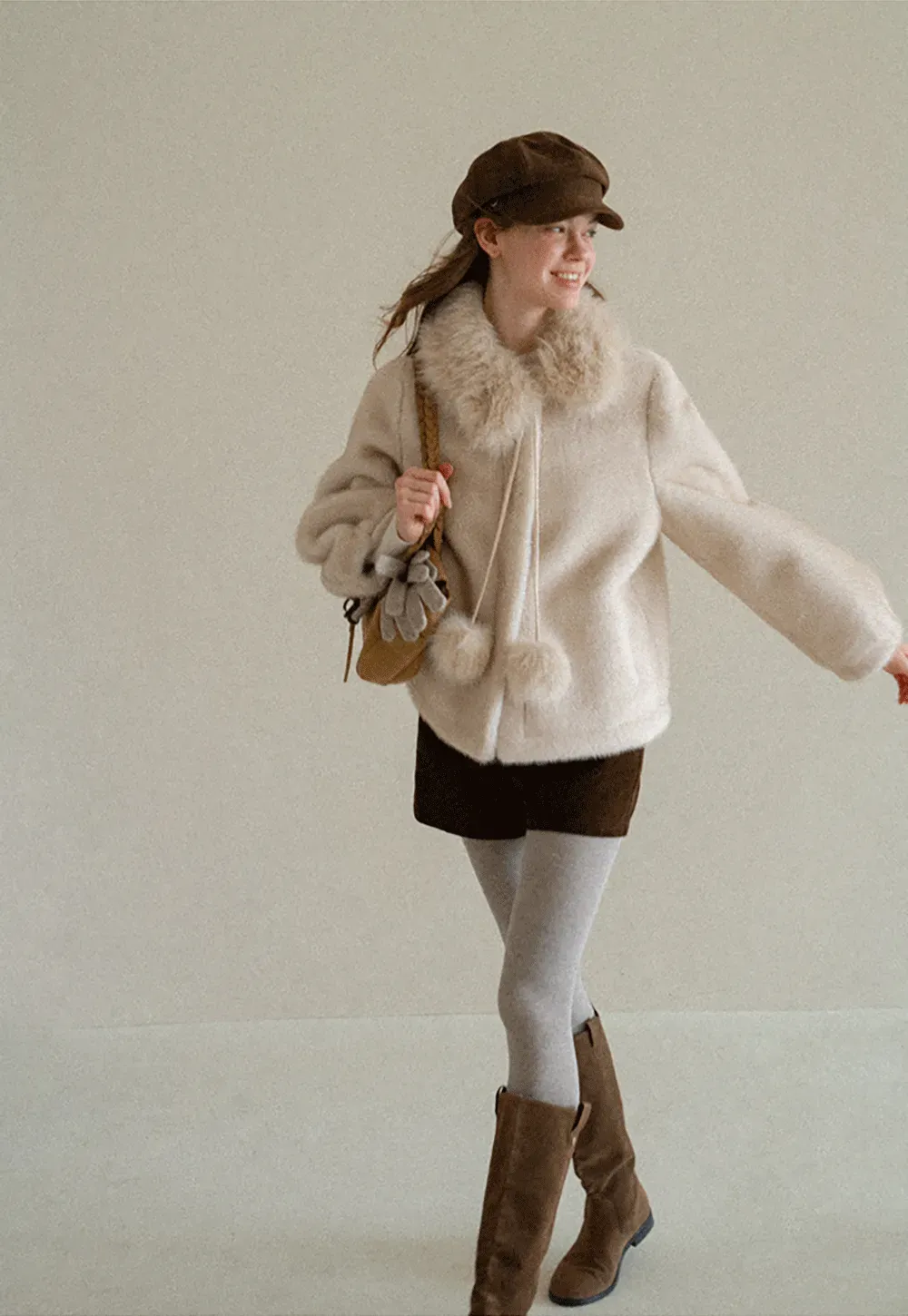 Faux Fur Collar Oversized Short Jacket