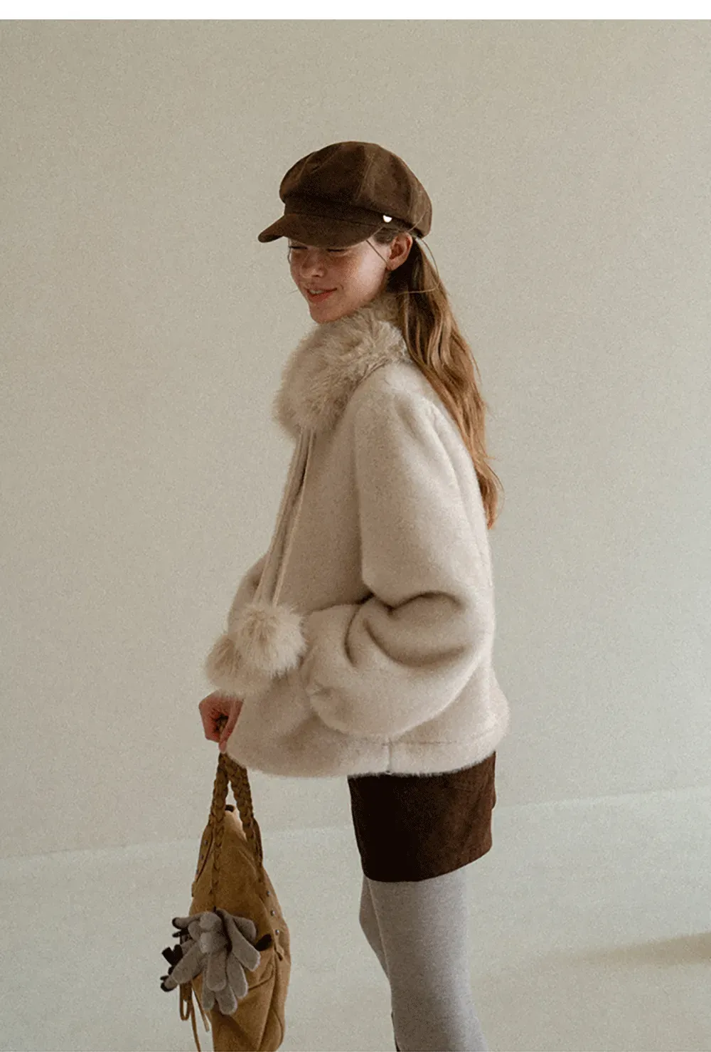Faux Fur Collar Oversized Short Jacket