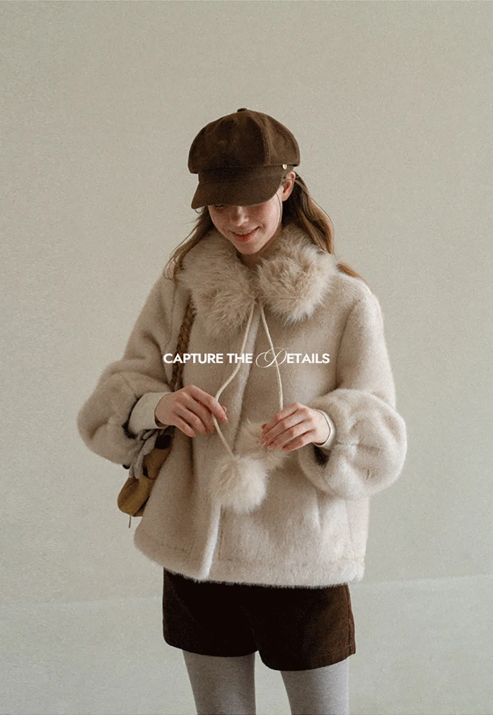 Faux Fur Collar Oversized Short Jacket