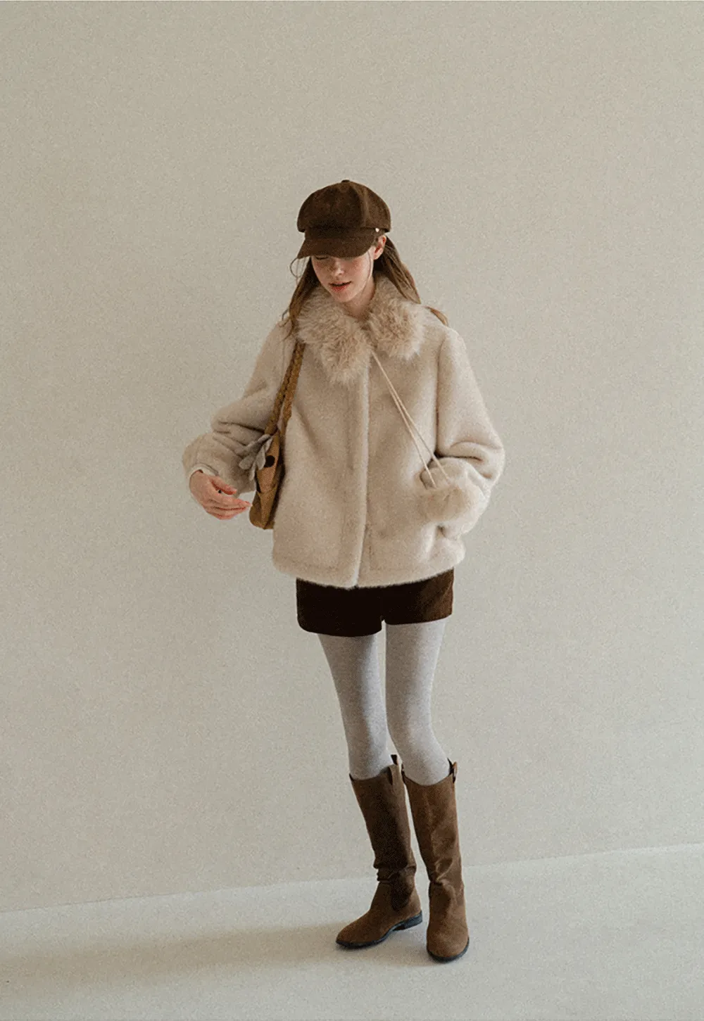 Faux Fur Collar Oversized Short Jacket