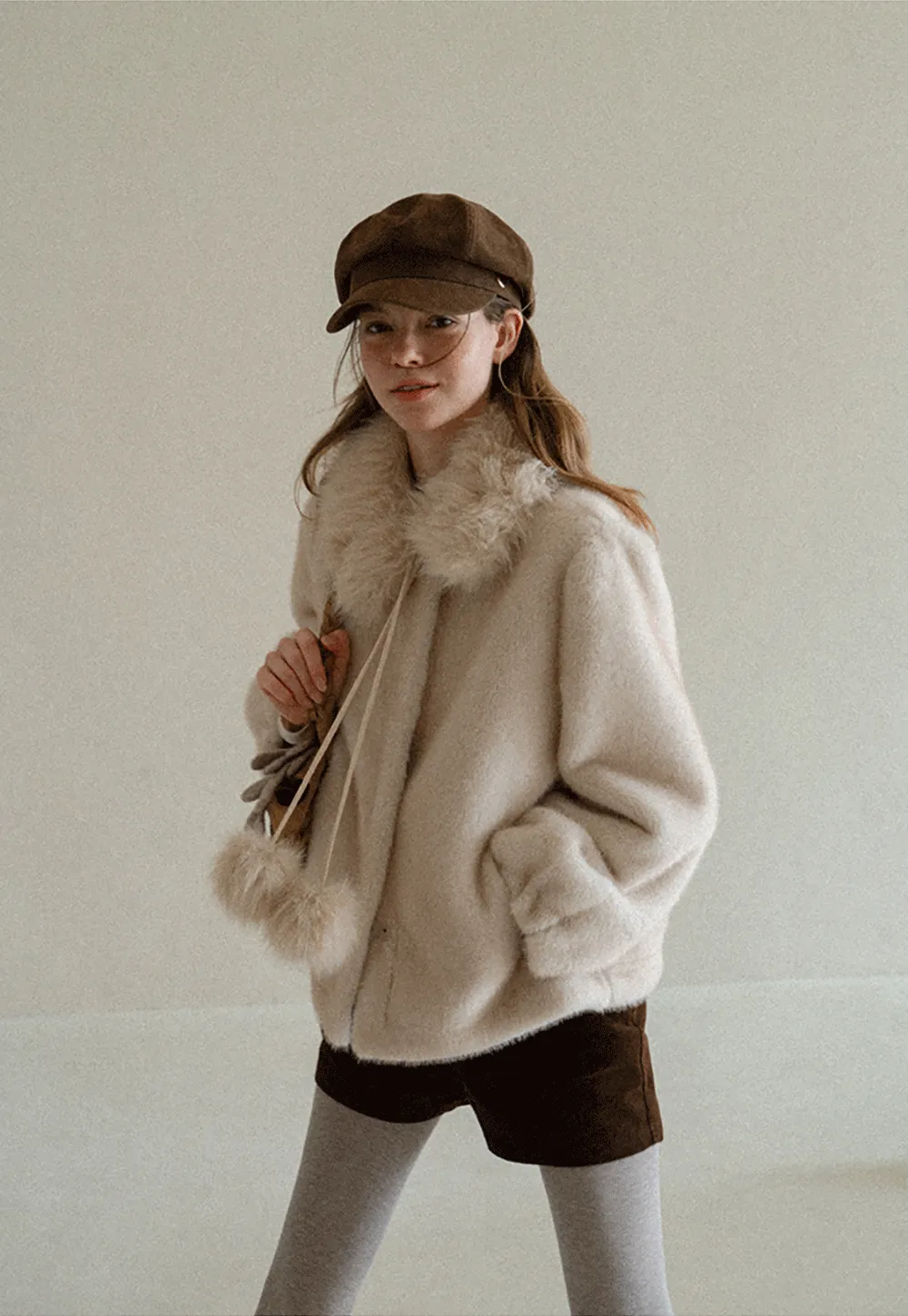 Faux Fur Collar Oversized Short Jacket