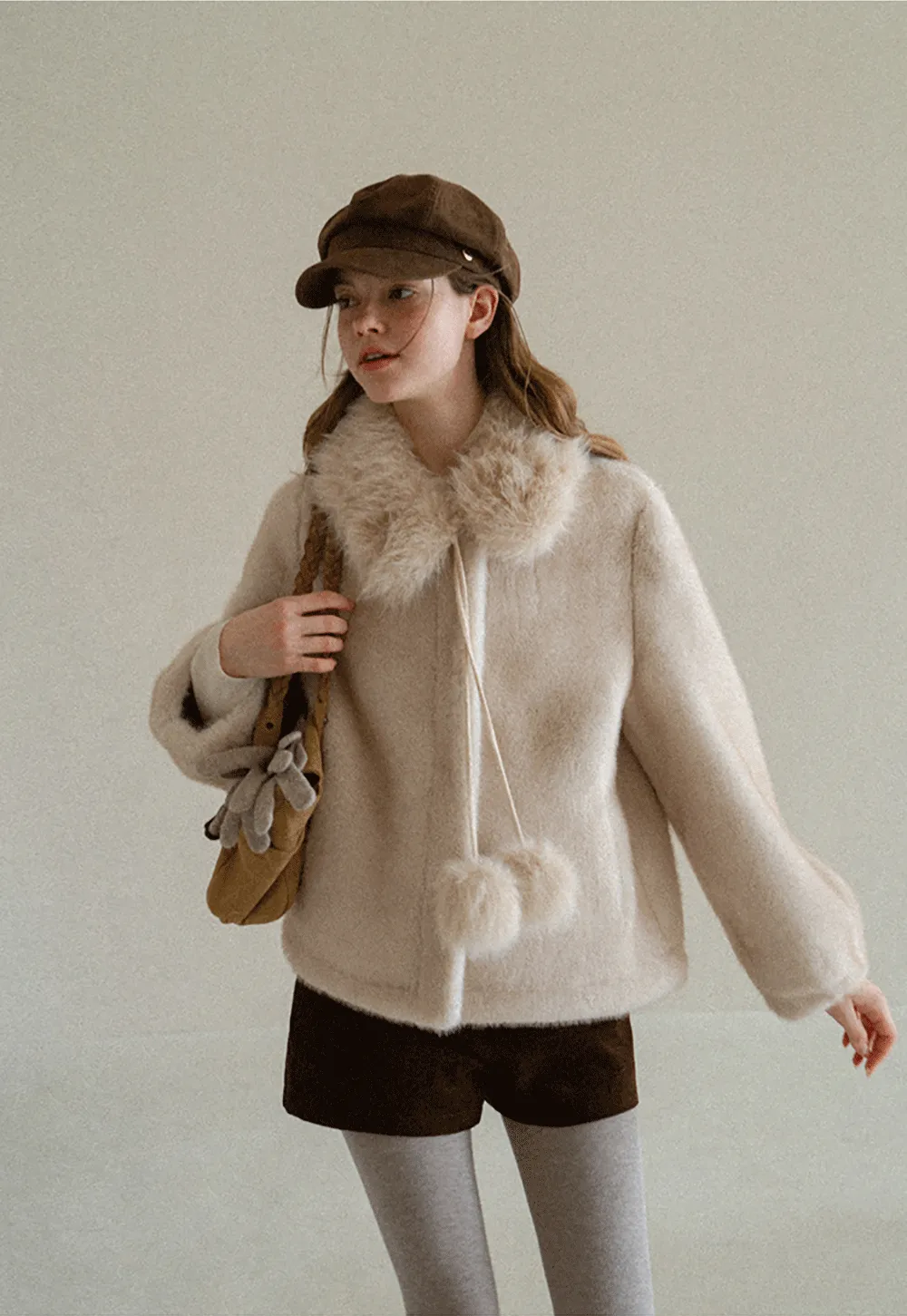 Faux Fur Collar Oversized Short Jacket