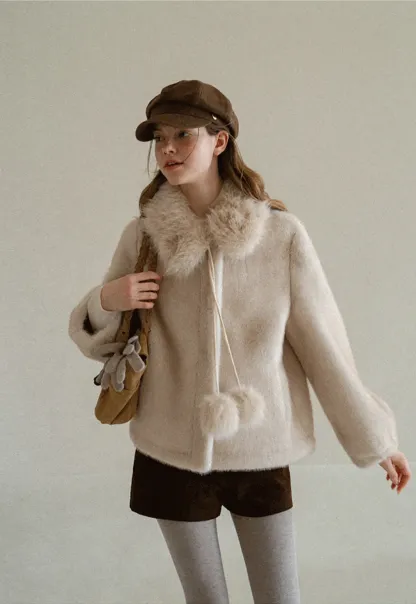 Faux Fur Collar Oversized Short Jacket