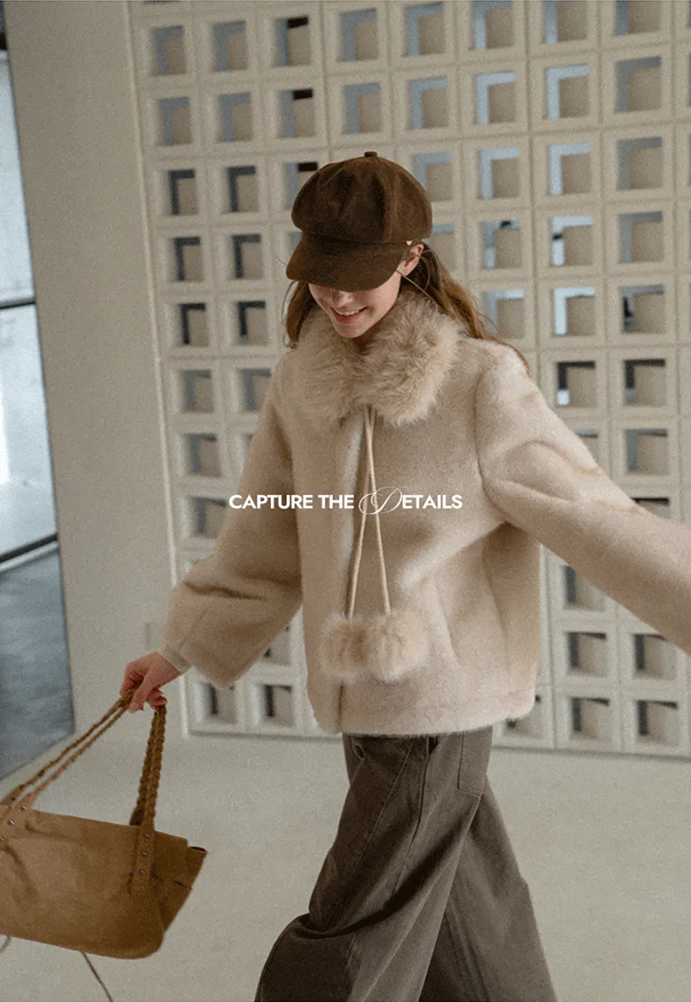 Faux Fur Collar Oversized Short Jacket
