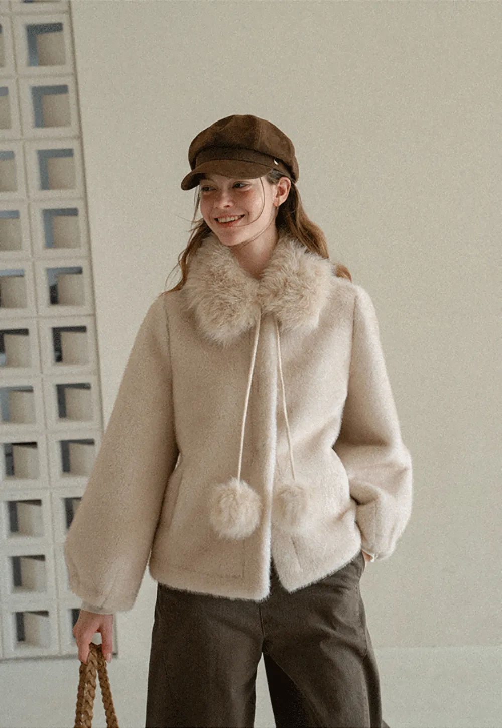 Faux Fur Collar Oversized Short Jacket