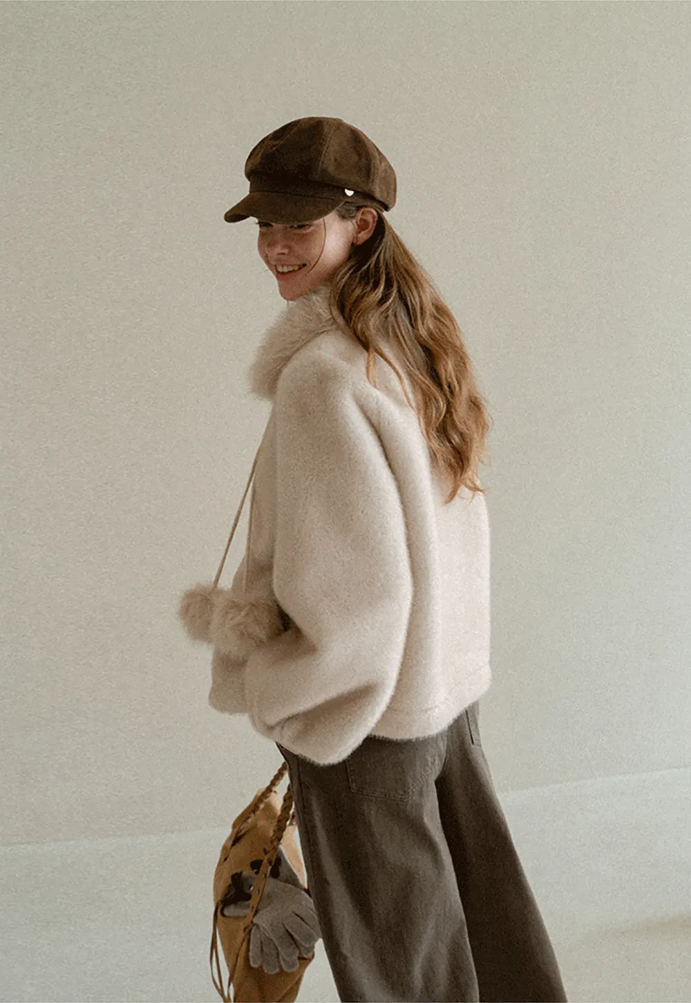 Faux Fur Collar Oversized Short Jacket