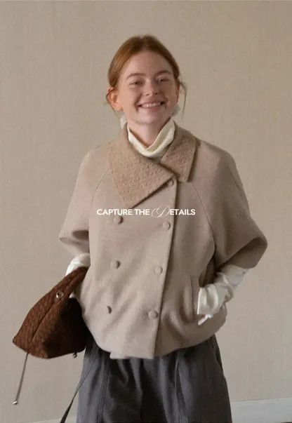 Textured Collar Double Breasted Short Jacket