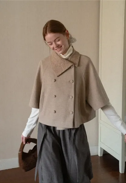 Textured Collar Double Breasted Short Jacket