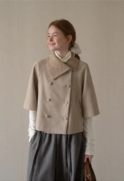 Textured Collar Double Breasted Short Jacket