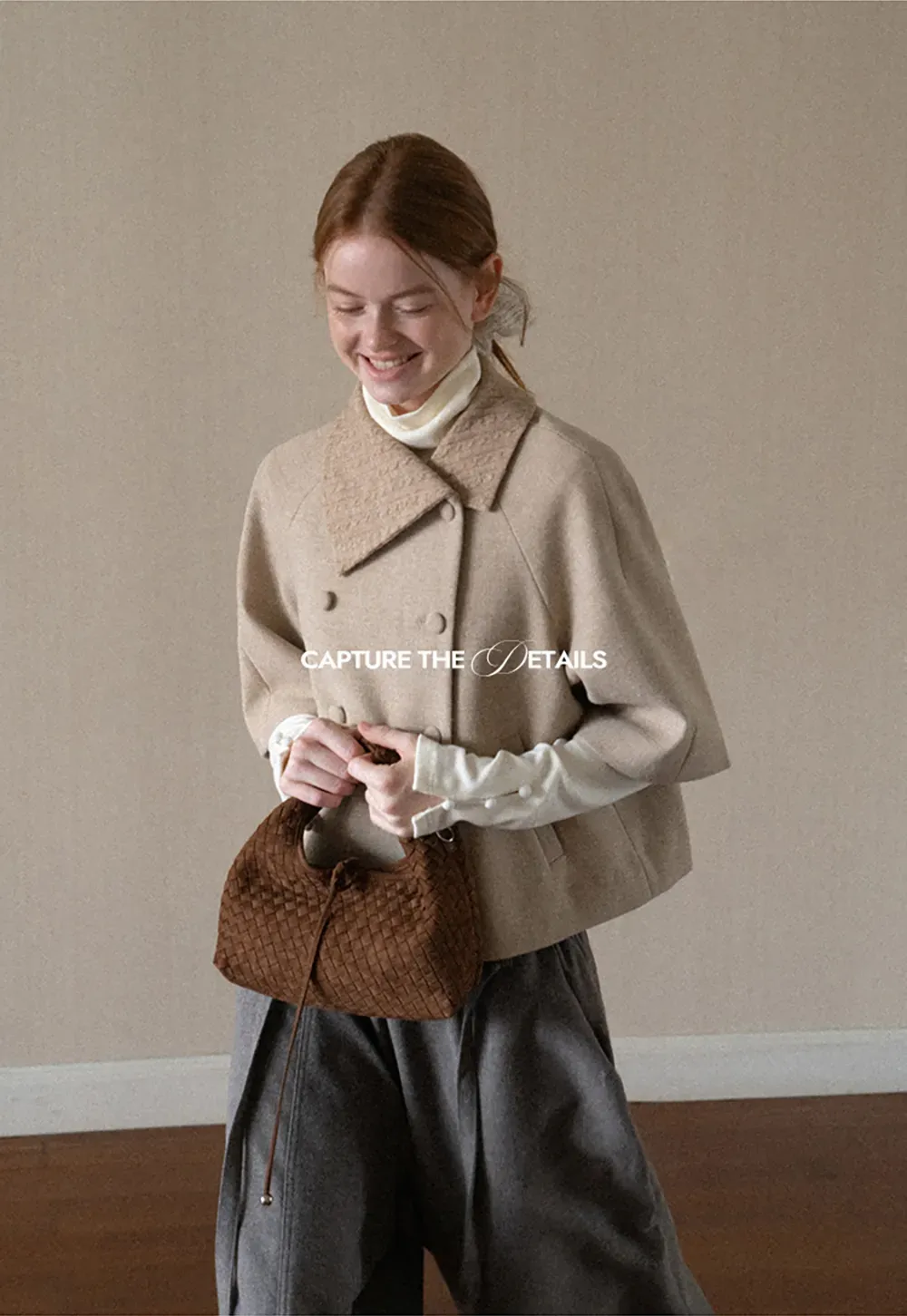Textured Collar Double Breasted Short Jacket