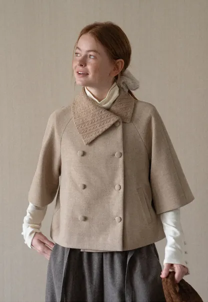 Textured Collar Double Breasted Short Jacket
