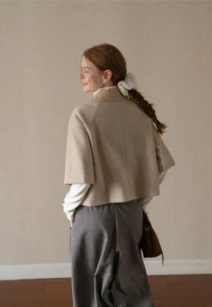 Textured Collar Double Breasted Short Jacket