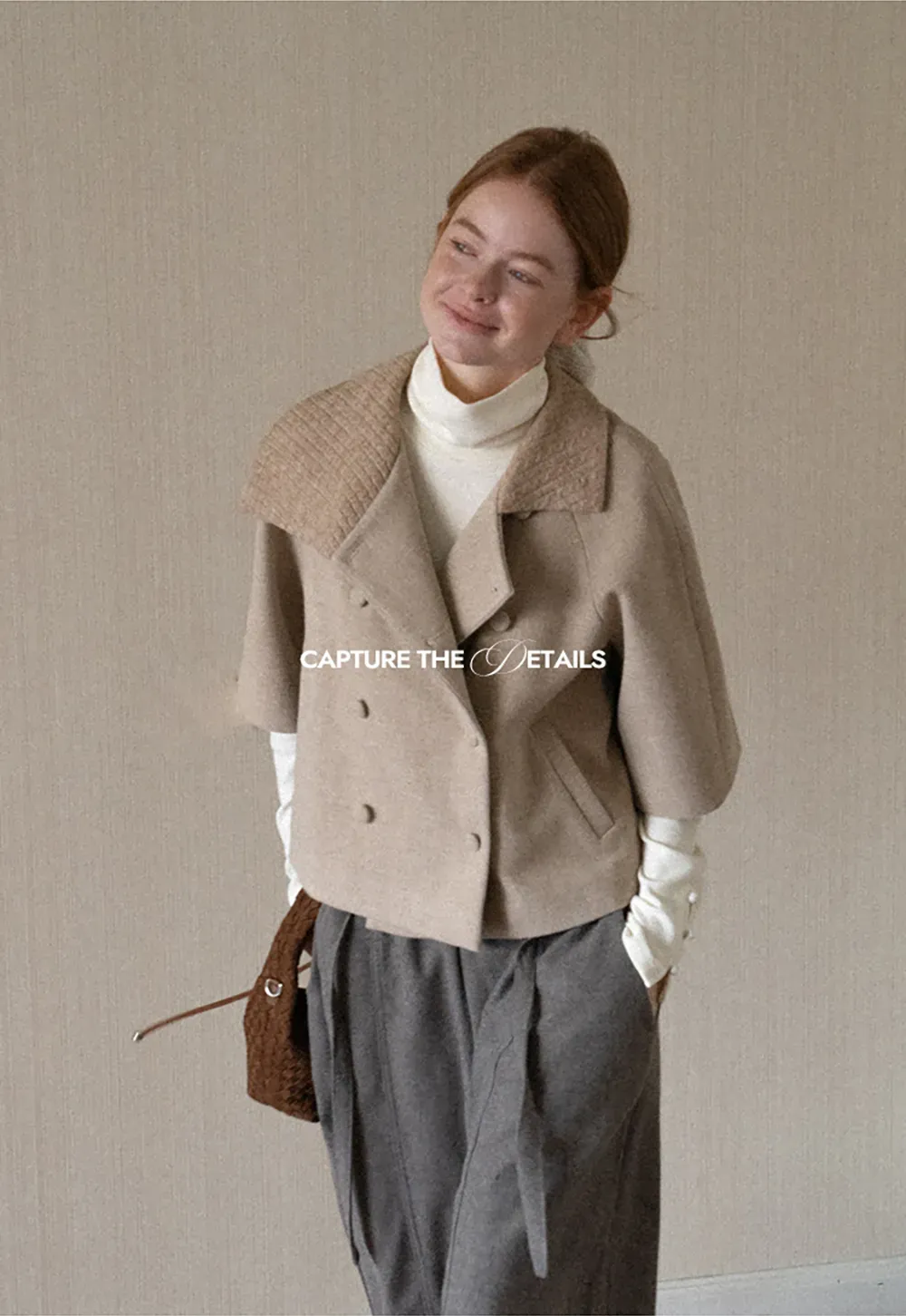 Textured Collar Double Breasted Short Jacket