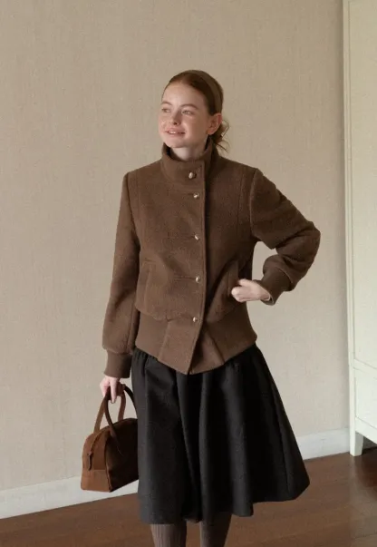 High Collar Button Front Cropped Short Jacket