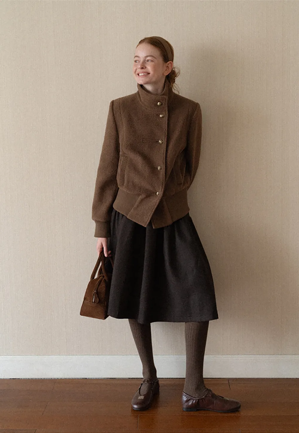 High Collar Button Front Cropped Short Jacket