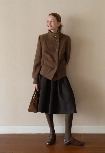 High Collar Button Front Cropped Short Jacket